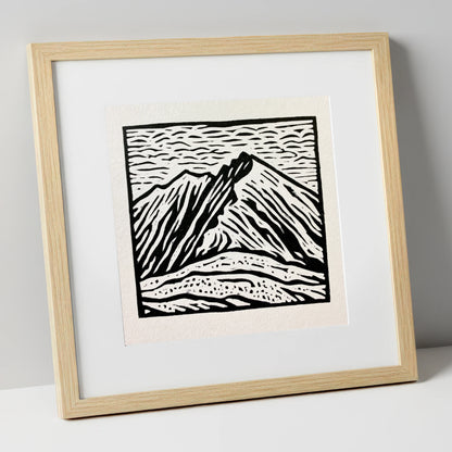 Monochrome Helvellyn Ridges lake district fell art print in natural frame