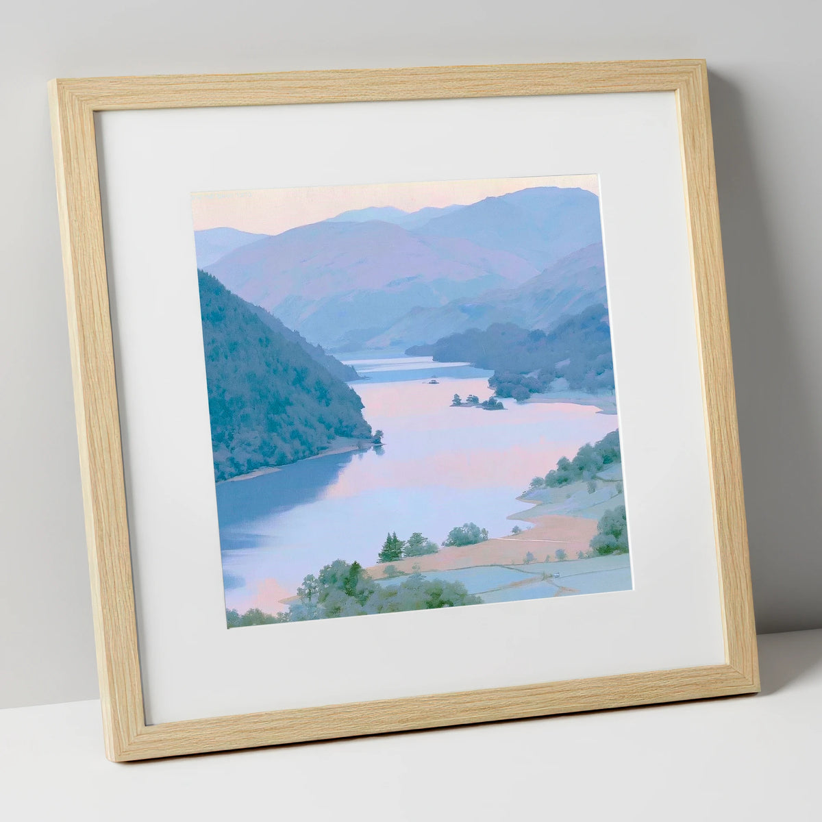 Winding Ullswater at Dawn lake district lake art print in natural frame