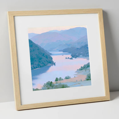 Winding Ullswater at Dawn lake district lake art print in natural frame