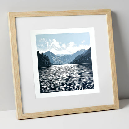Crummock Water in Deep Navy lake district lake art print in natural frame