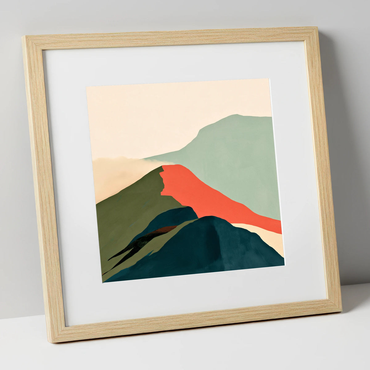 Bold Terracotta Mountain Ridge lake district fell art print in natural frame