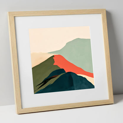 Bold Terracotta Mountain Ridge lake district fell art print in natural frame