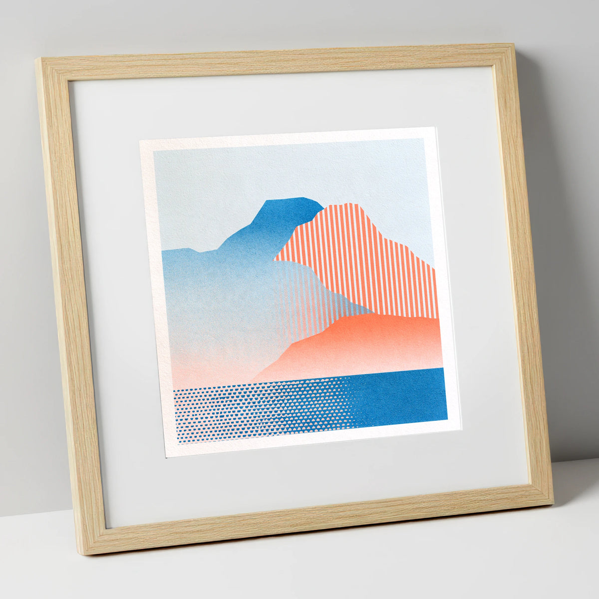 Geometric Great Gable In Coral lake district fell art print in natural frame