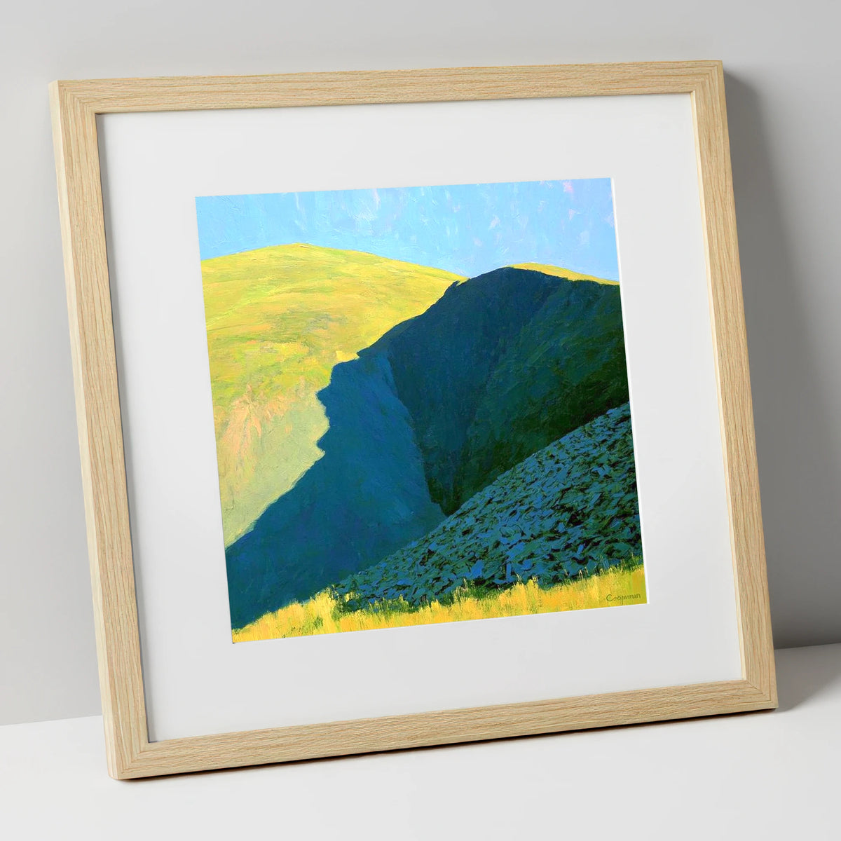 Great Sca Fell Twin Peaks lake district fell art print in natural frame