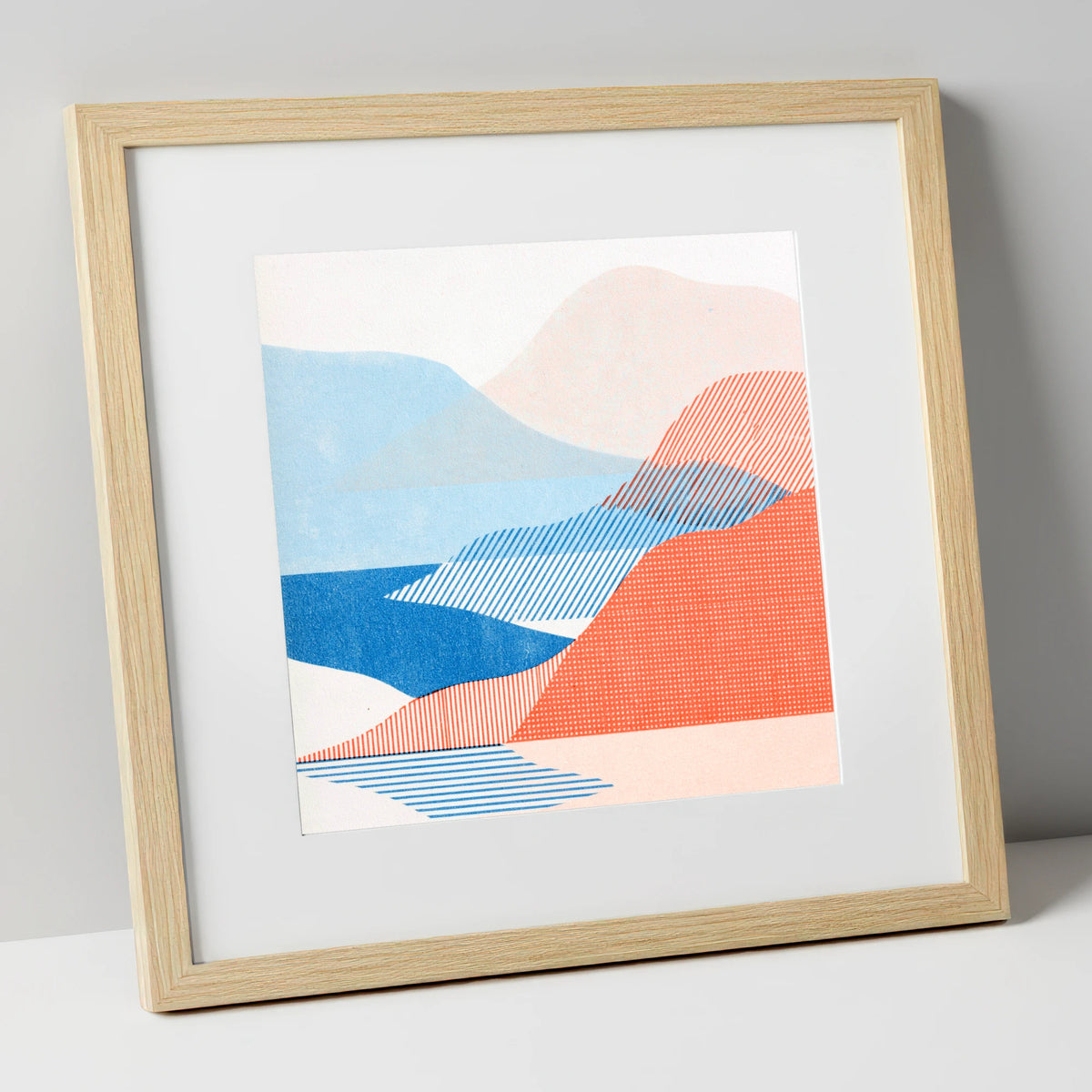 Modern Eskdale Valley in Coral lake district valley art print in natural frame