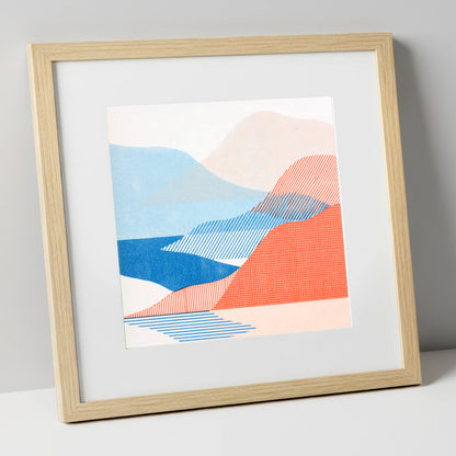 Modern Eskdale Valley in Coral lake district valley art print in natural frame
