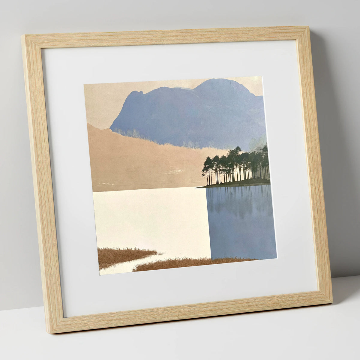 Tarn Hows Pines and Slate Fells lake district lake art print in natural frame