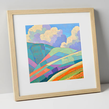 Geometric Fells Under Storm Clouds lake district sky art print in natural frame