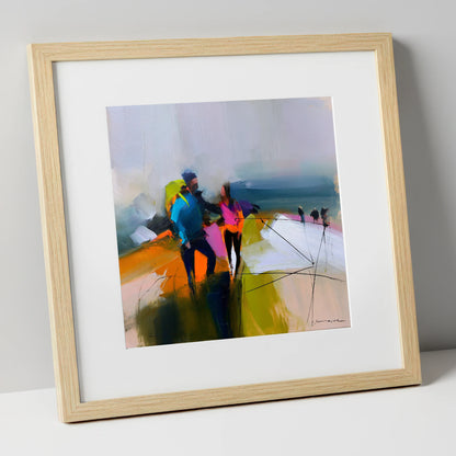 Bold Hikers on a High Fell lake district fell art print in natural frame