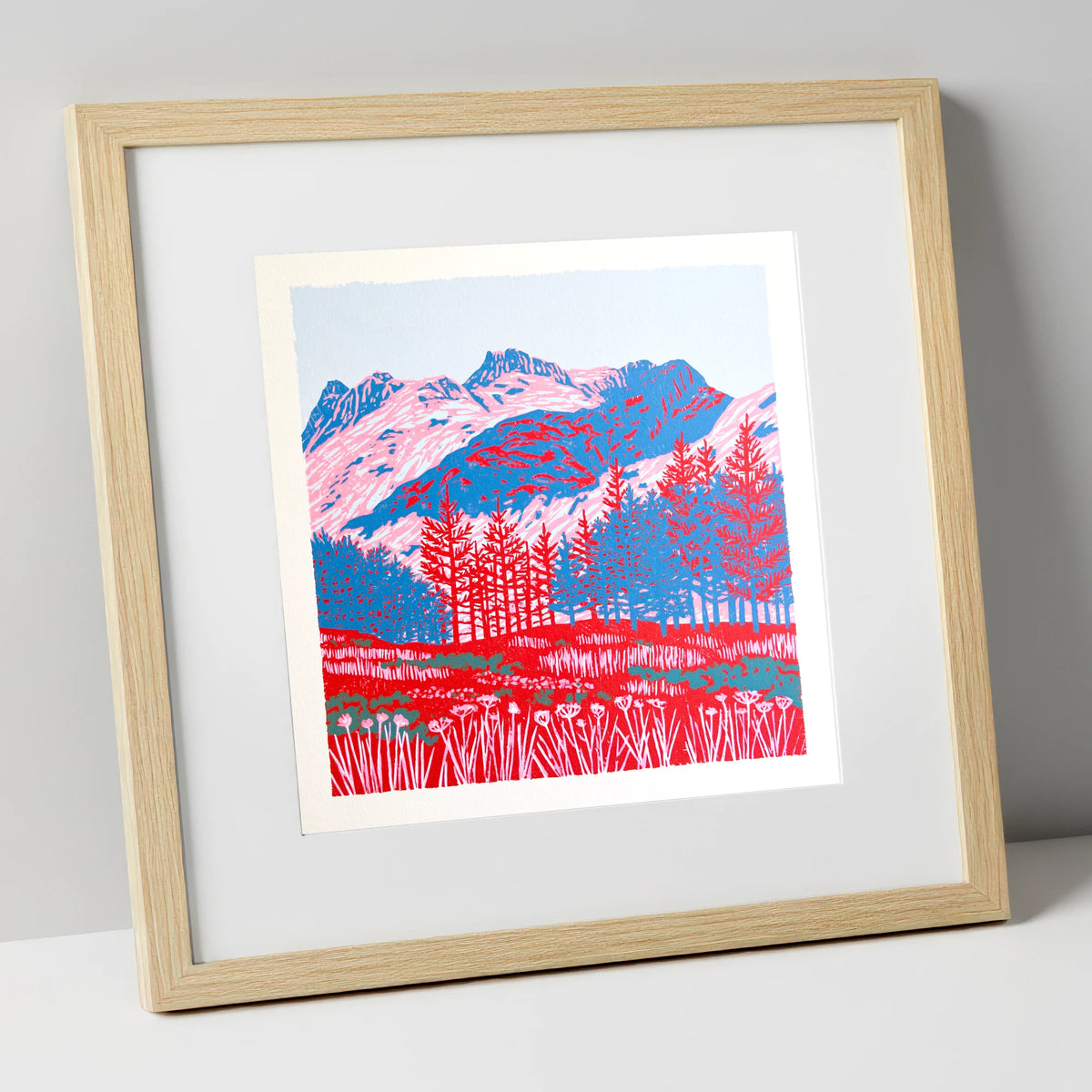 Bold Langdale Pikes Landscape lake district fell art print in natural frame