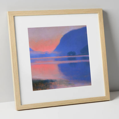 Pink Dawn Over Still Lake lake district lake art print in natural frame