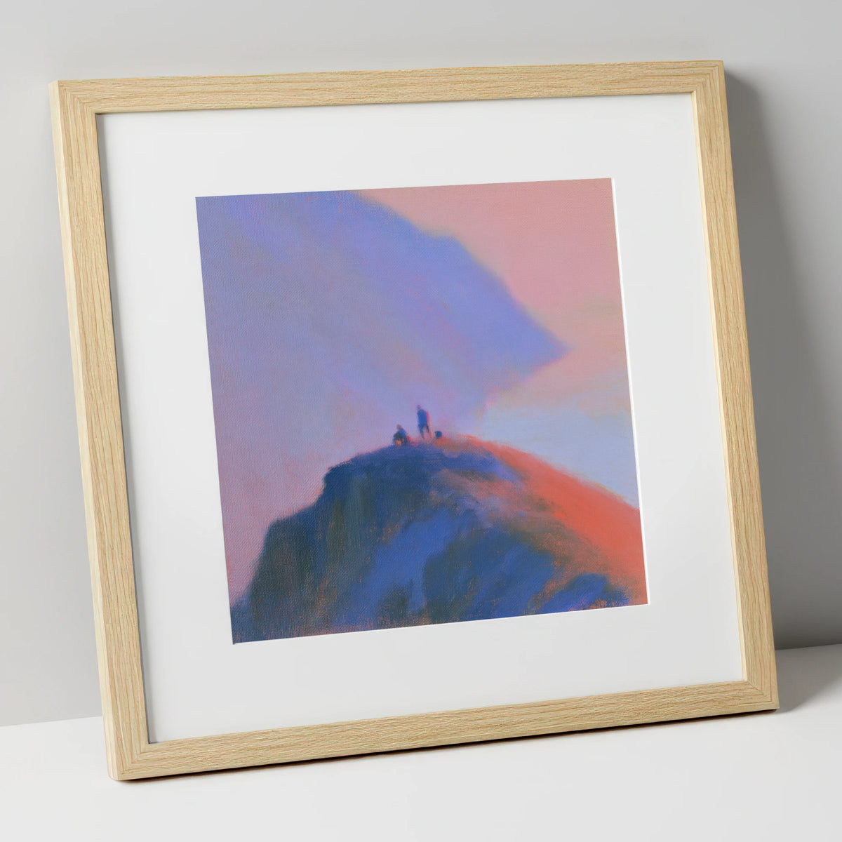 Twilight Climbers on Lakeland Crag lake district walking art print in natural frame