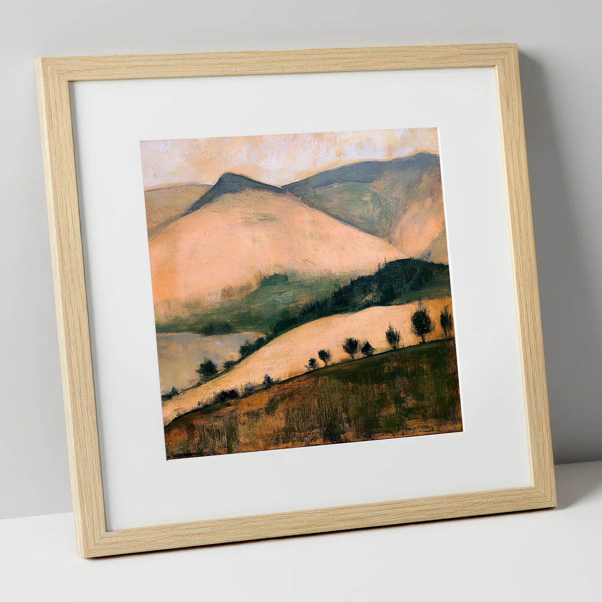 Sunlit Fells from the Summit lake district fell art print in natural frame