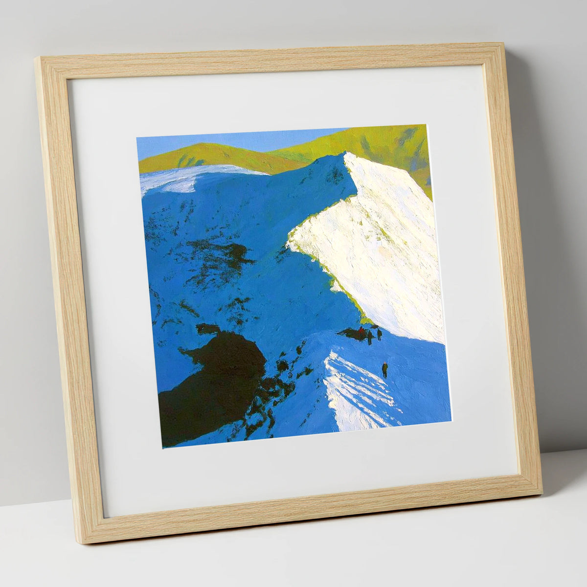 Striding Edge in Winter Snow lake district fell art print in natural frame