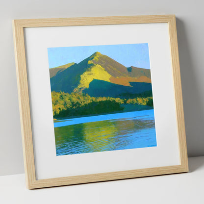 Sunlit Causey Pike Ridge lake district fell art print in natural frame