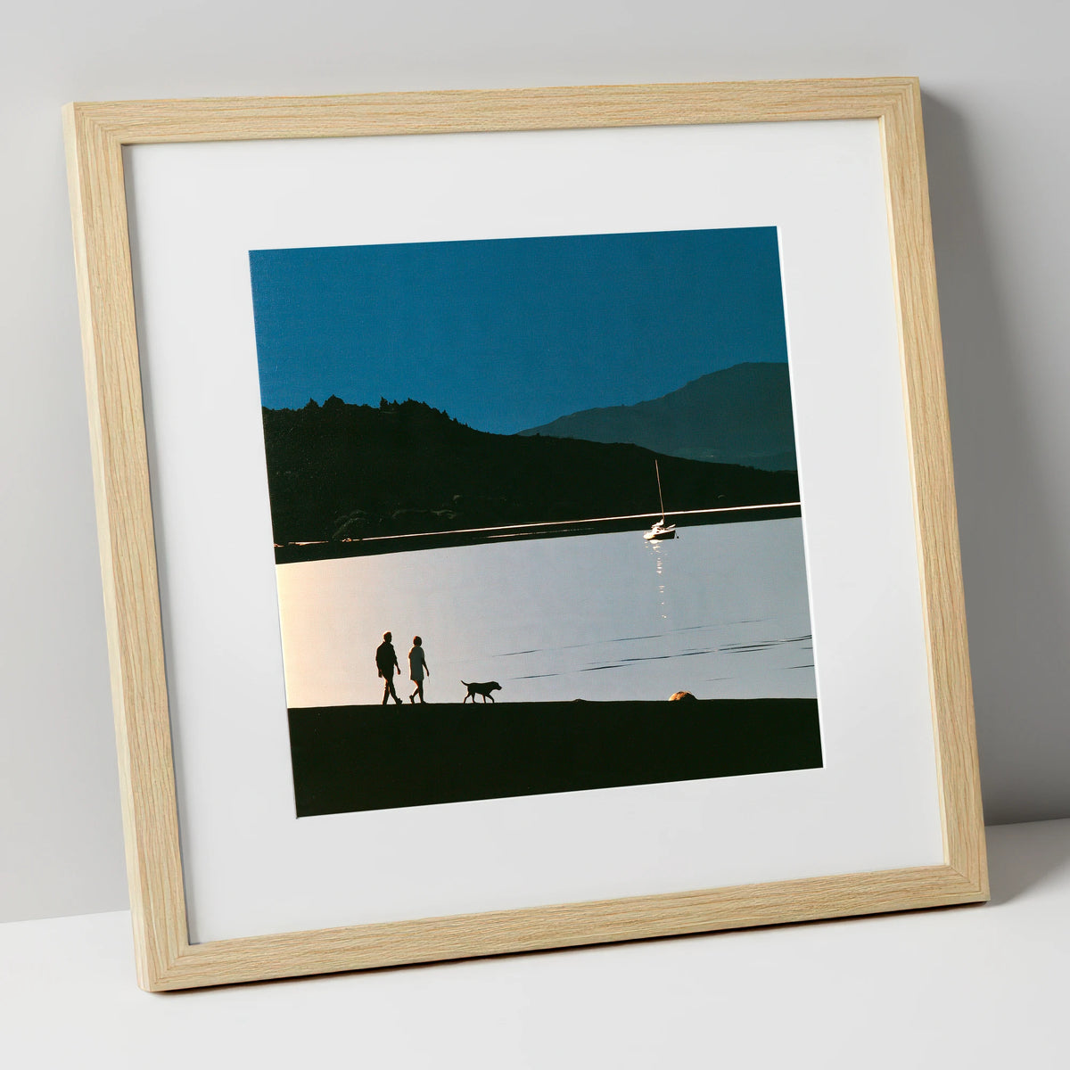 Windermere Dog Walk in Silhouette gifts for dog walkers art print in natural frame