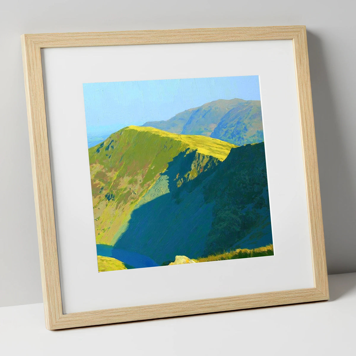 Sunlit Ridge on Middle Dodd lake district fell art print in natural frame