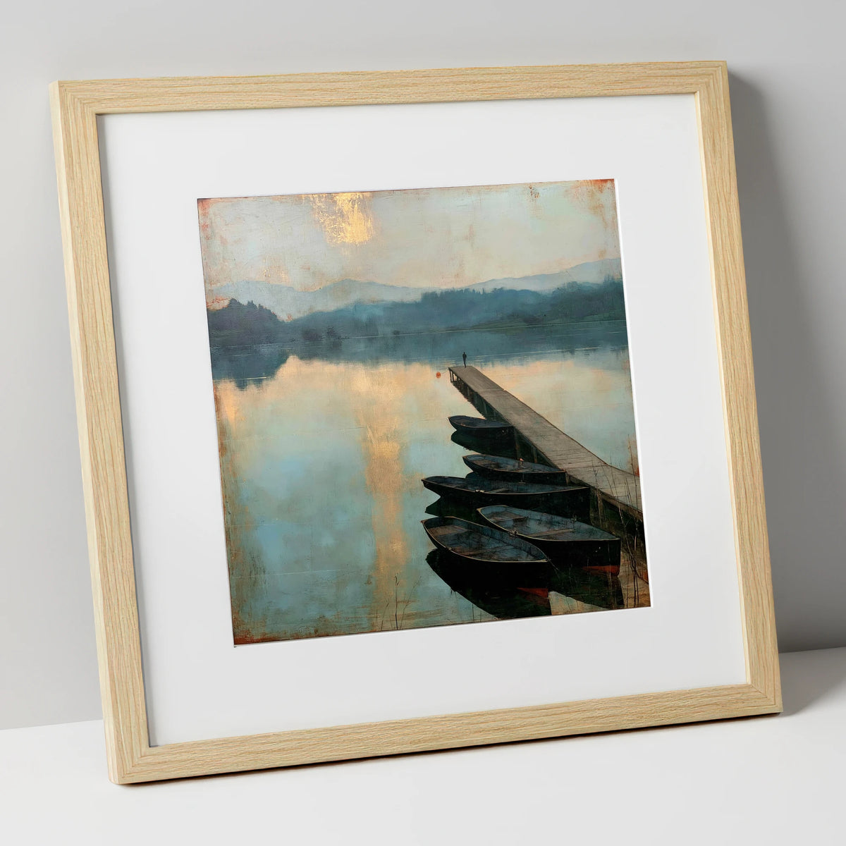 Windermere Jetty in Golden Light lake district lake art print in natural frame