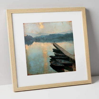 Windermere Jetty in Golden Light lake district lake art print in natural frame