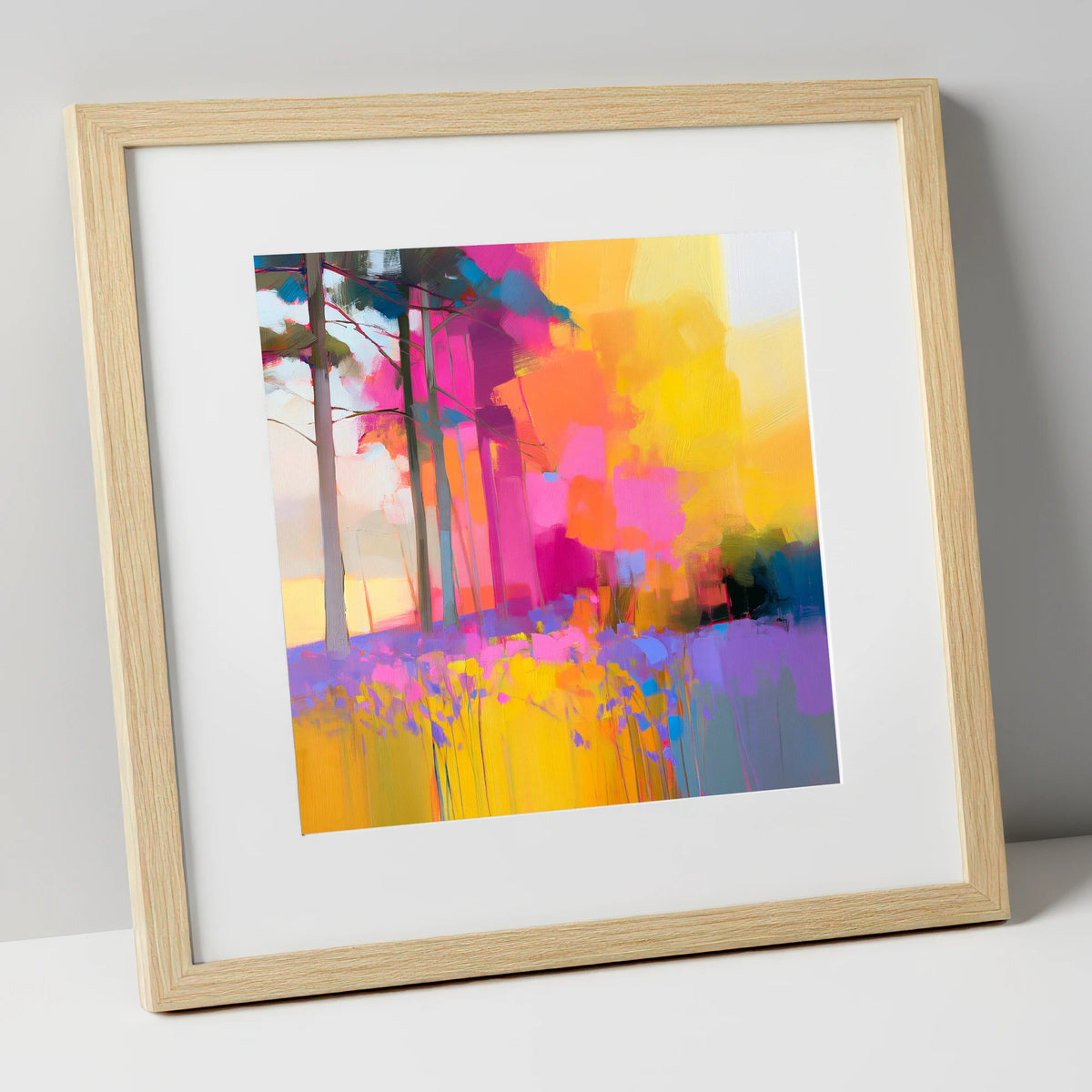 Vivid Bluebell Woods lake district wildflower art print in natural frame
