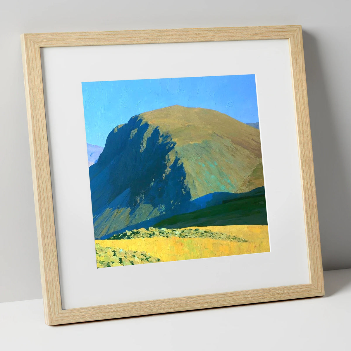 Sunlit Seatallan Dome and Crags lake district fell art print in natural frame