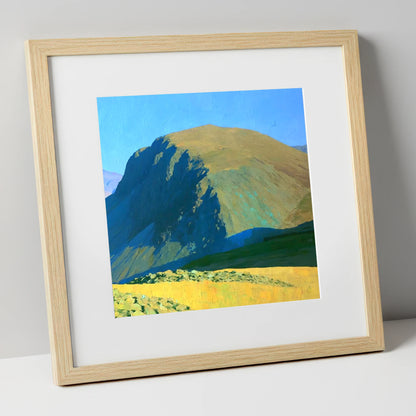 Sunlit Seatallan Dome and Crags lake district fell art print in natural frame
