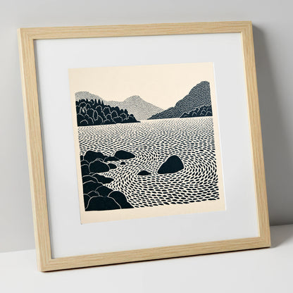Coniston Water Rhythmic Ripples lake district lake art print in natural frame