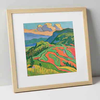 Vivid Rolling Fells Under Cloud lake district fell art print in natural frame