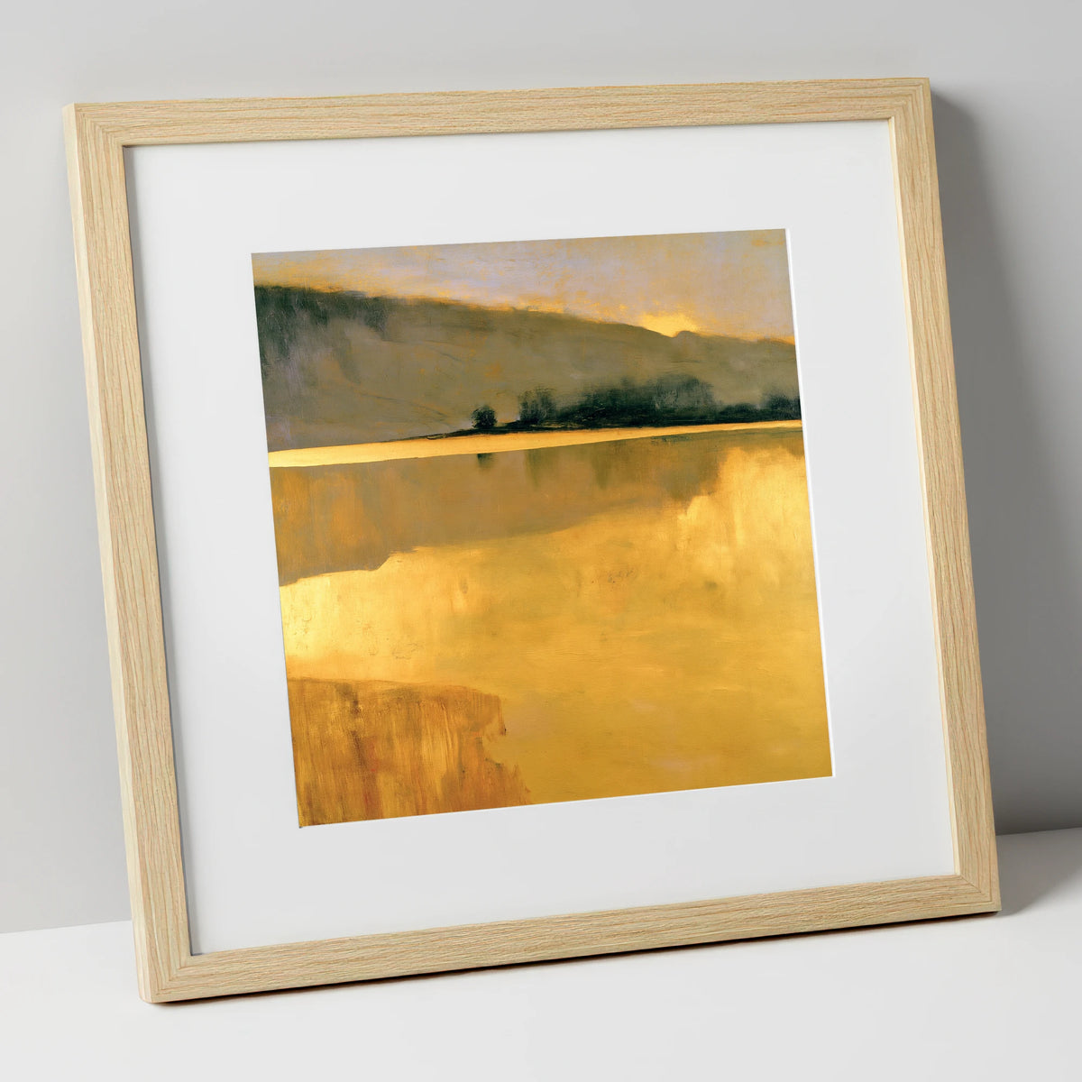 Calm Lake in Golden Light lake district lake art print in natural frame