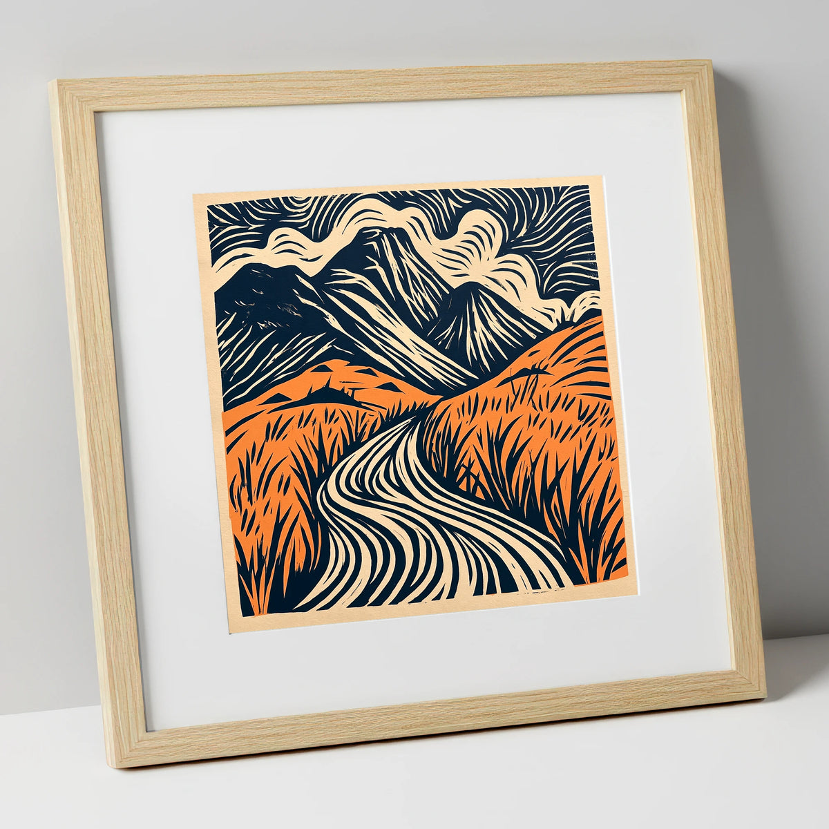 Great Gable Terracotta Winding Path lake district fell art print in natural frame