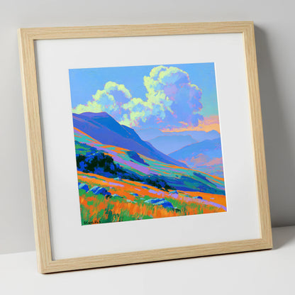 Vibrant Rolling Fells Under Cloud lake district fell art print in natural frame