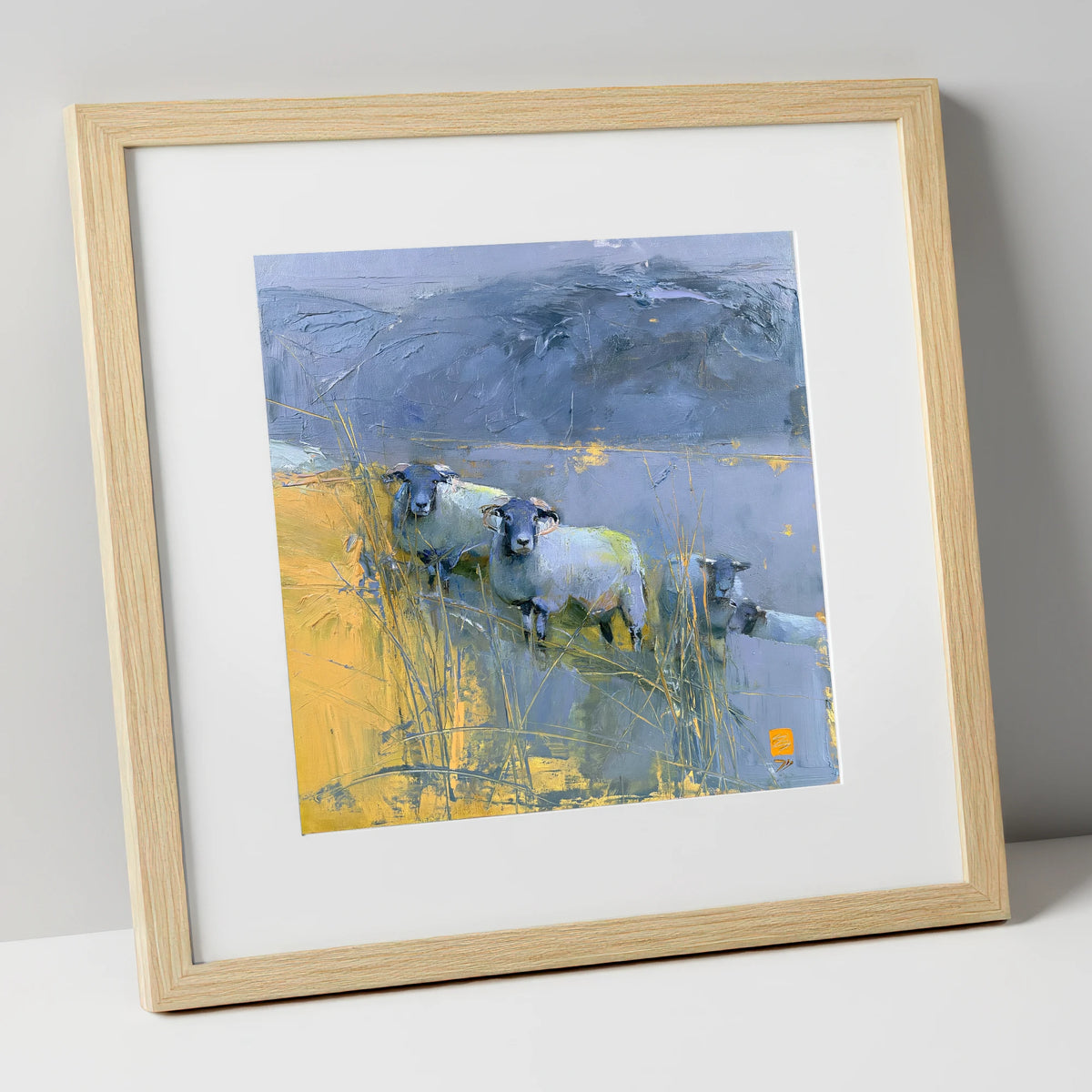 Herdwick Sheep Against Slate Fells lake district wildlife art print in natural frame