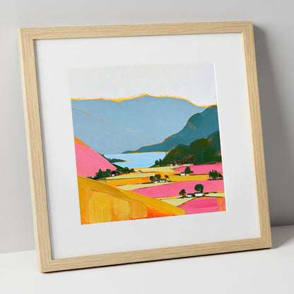 Patterdale Valley in Bold Colour lake district village art print in natural frame