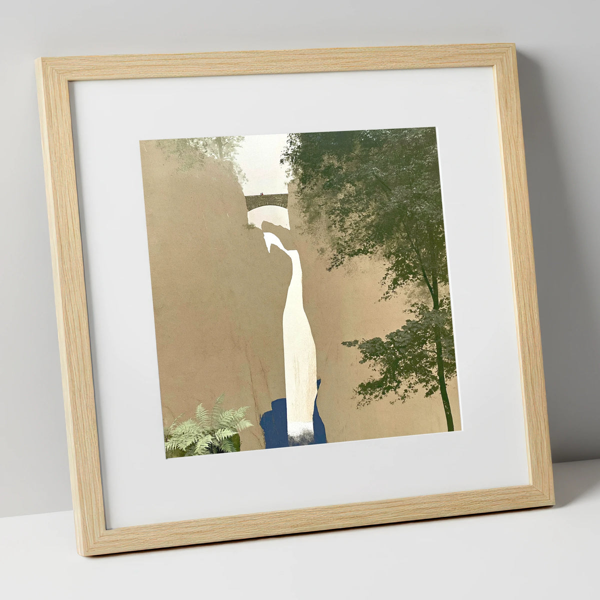 Aira Force Gorge and Bridge lake district waterfall art print in natural frame