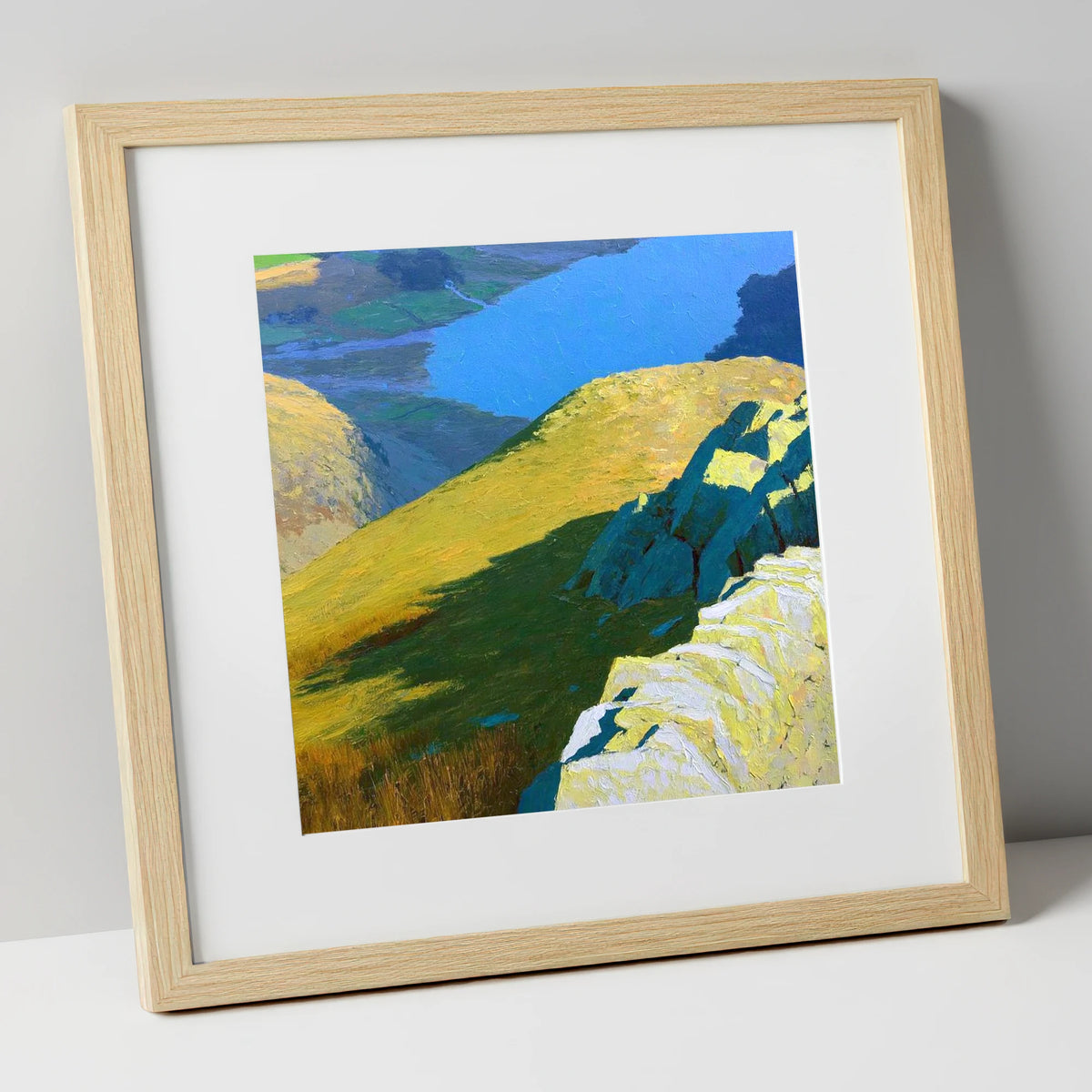 Sunlit Ridge on Stone Arthur lake district fell art print in natural frame