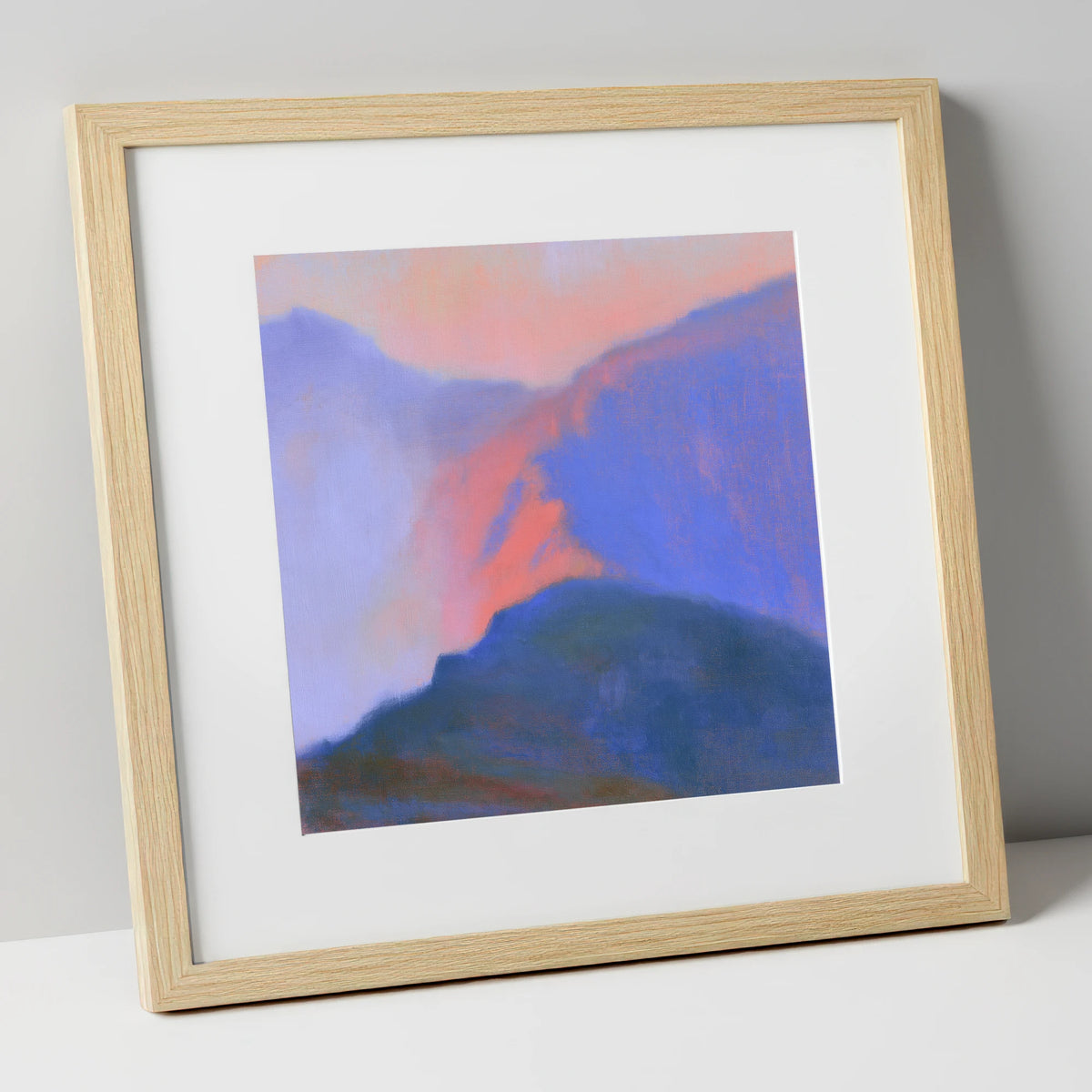 Misty Mountain Ridge in Pink Light lake district fell art print in natural frame