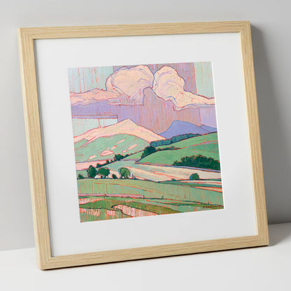 Vivid Fells Under Storm Clouds lake district sky art print in natural frame