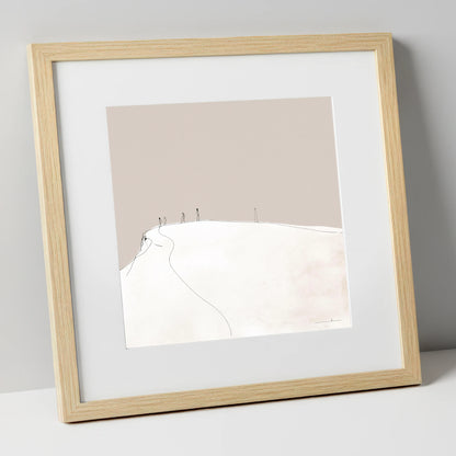 Distant Hikers on a Fell lake district fell art print in natural frame
