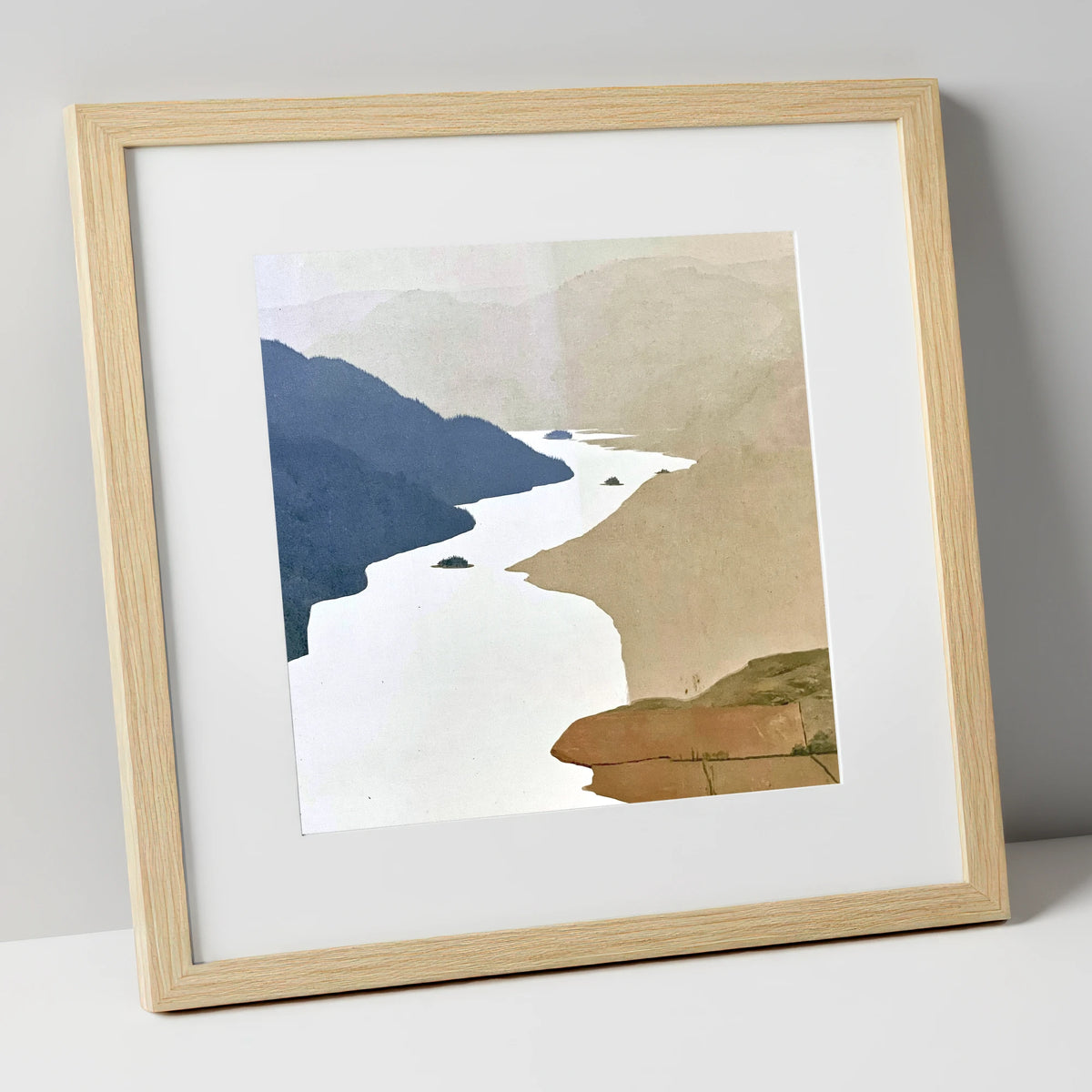 Winding Ullswater and Wooded Islands lake district lake art print in natural frame