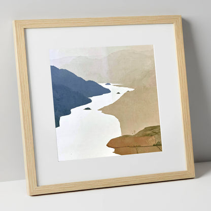 Winding Ullswater and Wooded Islands lake district lake art print in natural frame