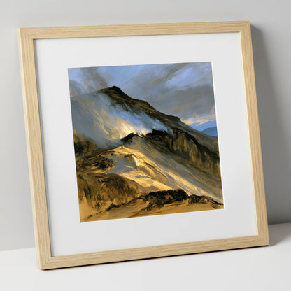 Sunlit Mountain Ridge in Mist lake district fell art print in natural frame