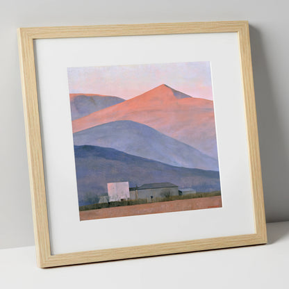 Evening Light on Lavender Fells lake district sky art print in natural frame