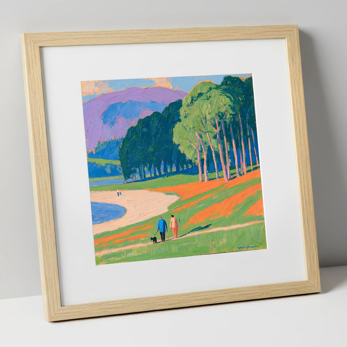 Vibrant Ambleside Dog Walk gifts for dog walkers art print in natural frame