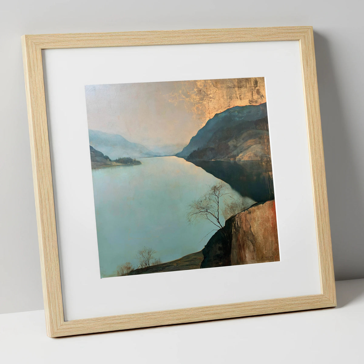 Ullswater Beneath a Golden Sky lake district lake art print in natural frame