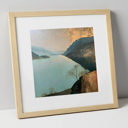 Ullswater Beneath a Golden Sky lake district lake art print in natural frame