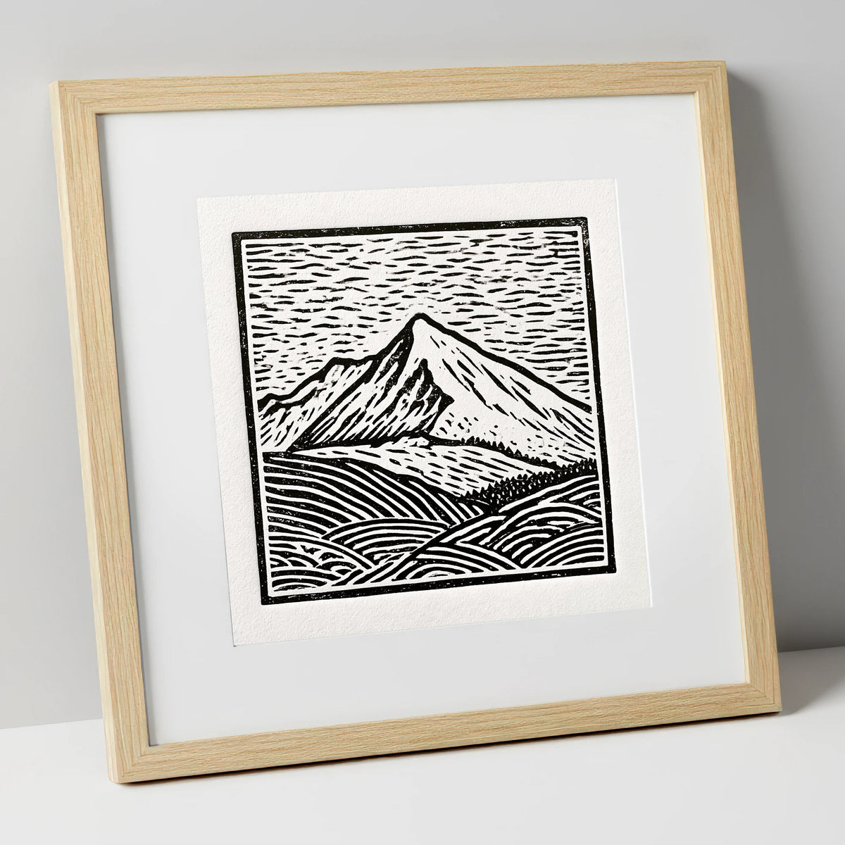 Stark Monochrome Skiddaw Peak lake district fell art print in natural frame