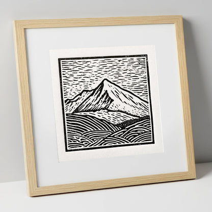 Stark Monochrome Skiddaw Peak lake district fell art print in natural frame