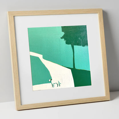 Abstract Hawkshead Dog Path gifts for dog walkers art print in natural frame