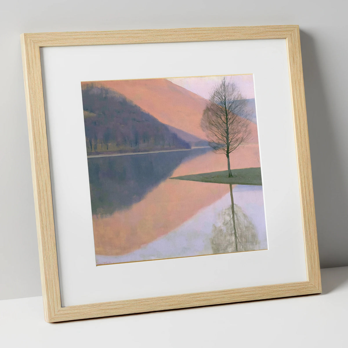 Bassenthwaite Lake Pastel Reflection lake district lake art print in natural frame