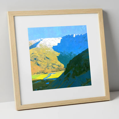 Winter Shadows on Grey Knotts lake district fell art print in natural frame
